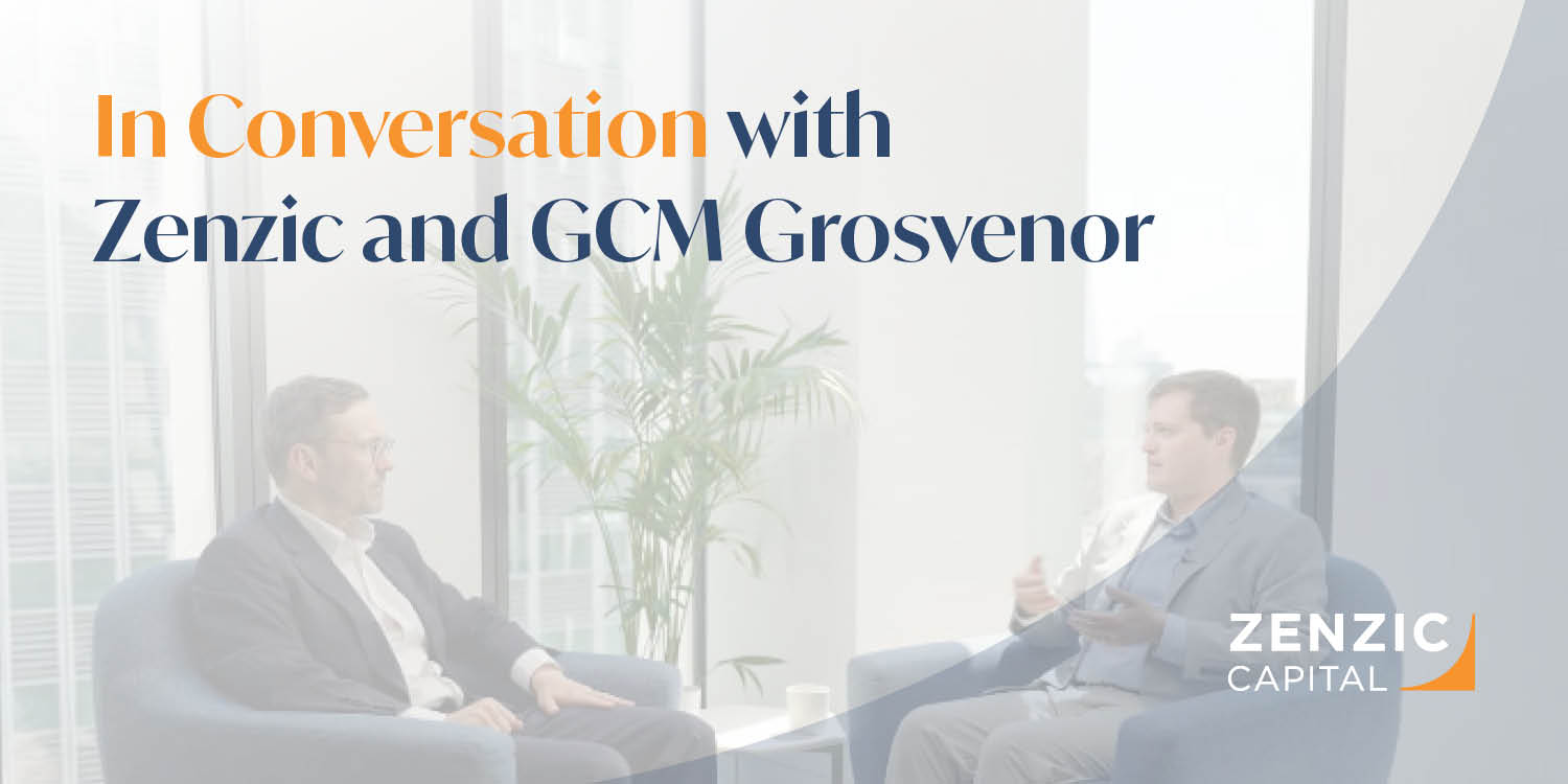 Image of two people talking with the subject line 'In Conversation with Zenzic and GCM Grosvenor'